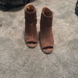 Lucky Brand Peep Toe Brown Leather Bootie